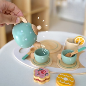 Set de ceai din lemn Afternoon Tea pentru joc de rol, 15 piese, nunate Pastel #JJ5104 - Img 5