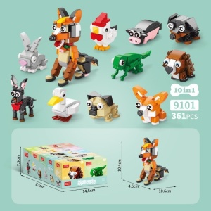 Set de Constructie cu 10 Animale ambalate individual, din ABS, total 361 piese #JJ5123 - Img 3