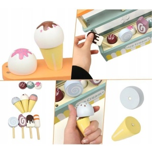 Stand de Inghetata cu elemnete Magnetice si Accesorii, din Lemn, Joc de Rol, KABI, nunate Pastel #JJ5671 - Img 3