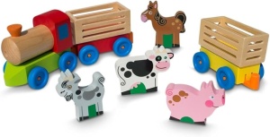 Trenulet din Lemn cu Animale, Locomotiva si 2 Vagoane, 40 cm, Multicolor #JJ5407 - Img 8