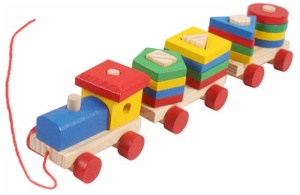 Trenulet din Lemn cu Locomotiva si 2 Vagoane, Sortator, 19 Forme Geometrice #JJ5154 - Img 4