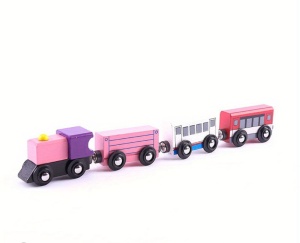 Trenulet Magnetic din Lemn cu Locomotiva si 3 Vagoane, Multicolor #JJ5425