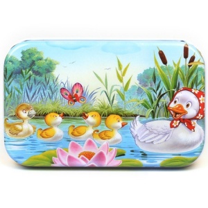 🌈Oferta zilei❗Puzzle 60 de piese din Lemn in cutie metalica, model Ratusca cea Urata #JJ5116