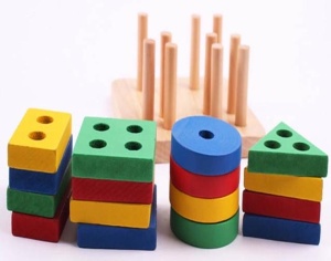 🌈Oferta zilei❗Sortator Montessori din Lemn cu 4 Coloane de pini si 16 Forme Geometrice #JJ5149 - Img 6