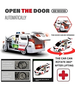 Ambulanta cu Lumini 3D, Muzica, Usi care se deschid si Functie de Rotire 23 cm #JJ5467 - Img 10