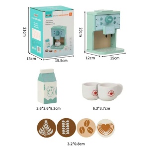 Aparat de Cafea Interactiv cu capsule si 7 Accesorii, din Lemn pentru Joc de Rol, KABI, nunate Pastel #JJ5666 - Img 3