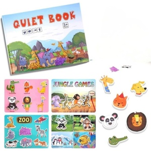 Carte interactiva Quiet Book Montessori, piese cu scai reutilizabile, Model Lumea Animalelor, 10 pagini, #JJ5660 - Img 3