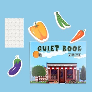 Carte interactiva Quiet Book Montessori, piese cu scai reutilizabile, Model Fructe si Legume, 10 pagini, #JJ5662 - Img 3