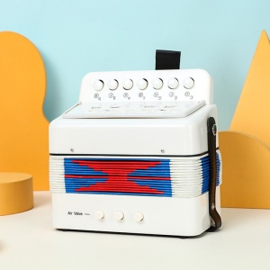 Instrument Muzical Acordeon Jucarie, 7 butoane, 2 bass, Alb #JJ5182 - Img 2