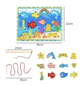 Joc 3 in 1 din Lemn, Pescuit, Snuruit, Puzzle Incastru Animale Marine #JJ5562 - Img 6