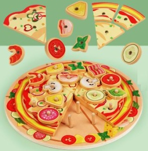 Joc de Stivuire Pizza din Lemn, tip Montessori, multicolor #JJ5406