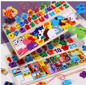 Joc Montessori din Lemn, multifuncțional, model Numere/Mijloace de transport #JJ5155 - Img 3