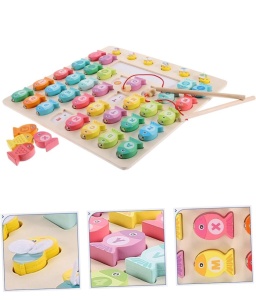Joc Montessori magnetic de pescuit din lemn, Alfabet, Numere și Albinute #JJ5012 - Img 2