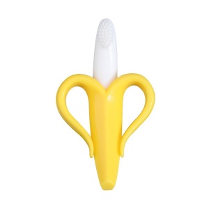 Jucarie Dentitie Bebelusi, Banana din Silicon, suprafata texturata, fara BPA, Galben #JJ5634 1)