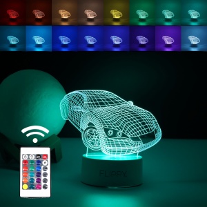 Lampa LED 3D, Model Masina, USB si baterii, Acril, cu Telecomanda, Lumina Multicolora, 20 cm #JJ5334