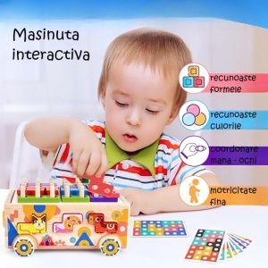 Masinuta Montessori din Lemn cu Sortator, Animale, Tetris si Snur pentru tras #JJ5015 - Img 4