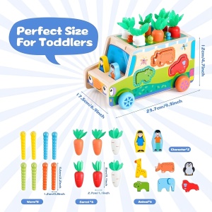 Masinuta Montessori Educativa din Lemn 6 in 1 cu Sortator, Figurine, Morcovi, Labirint #JJ5542 - Img 3