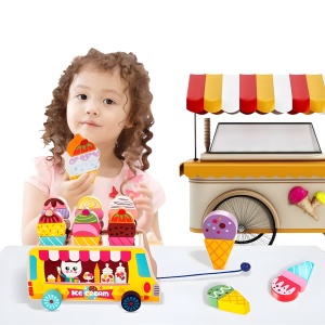 Masinuta Montessori Educativa din Lemn - Camion de inghetata, 27 Piese magnetice #JJ5543 - Img 5