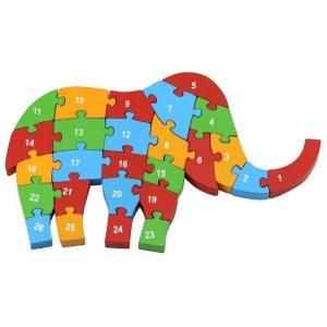 Puzzle 3D din lemn Elefant fata/verso cu Alfabet/ Numere, 26 piese, multicolor #JJ5629 - Img 2