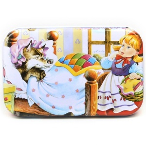 Puzzle 60 de piese din Lemn in Cutie Metalica, model Scufita Rosie #JJ5170