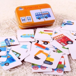 Puzzle Cognitiv de Asociere In Cutie Metalica, Mijloace de Transport, 32 piese #JJ5025