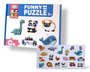 Puzzle din Lemn 20 buc din 2-4 piese, Animale si Vehicule, Multicolor #JJ5442 - Img 4