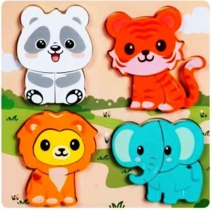 Puzzle din Lemn 3D tip Montessori: Animale Salbatice #JJ5307