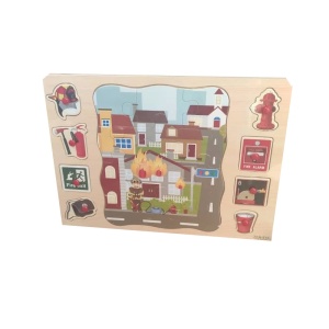 Puzzle incastru 2 in 1 din lemn tip Montessori : Pompieri și Siguranță #JJ5063 - Img 4