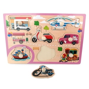 Puzzle incastru din lemn cu mâner Mijloace de transport #JJ5051 - Img 1