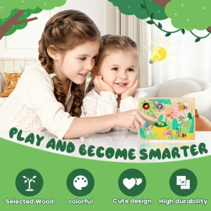 Puzzle Incastru Montessori din Lemn cu Maner: Insecte, 9 piese #JJ5400 - Img 4