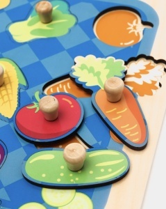 Puzzle Incastru Montessori din Lemn cu Maner: Legume, 9 piese #JJ5450 - Img 3