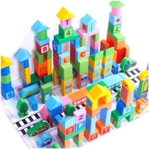 Set 100 Cuburi de Construit din Lemn, Model Smart Town, multicolor #JJ5291 - Img 8
