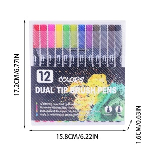 Set 12 Carioci pe Baza de Apa pentru Desen si Pictura, 2 tipuri de Varf (1-2 mm și 0.4 mm), Multicolor #JJ5179 - Img 6