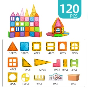 Set 120 Piese Magnetice de Constructie, Magnetic Titles, Forme Geometrice, ABS, Multicolor #JJ5175 - Img 2