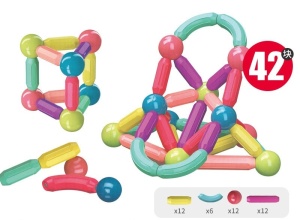 Set 42 Piese Magnetice de Constructie cu Bete si Bilute, ABS, Multicolor #JJ5458 - Img 2
