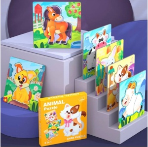 Set 6 Puzzle din carton Animale Domestice, Piese Mari, 6 in 1 #JJ5452