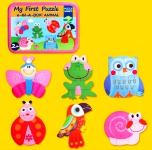 Set 6 Puzzle-uri cu Piese Mari in Cutie Metalica, Model Insecte si Pasari #JJ5609 - Img 3