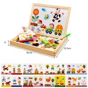 Set din Lemn 2 in 1, Model Ferma, cu Tablite, Magneti, creta, carioca, burete, 62 piese #JJ5153 - Img 5