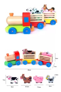 Trenulet din Lemn cu Animale, Locomotiva si 2 Vagoane, 40 cm, Multicolor #JJ5407 - Img 5