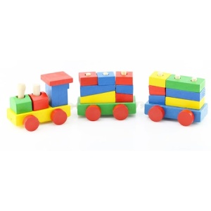 Trenulet din Lemn cu Locomotiva, 2 Vagoane si Forme Geometrice #JJ5207