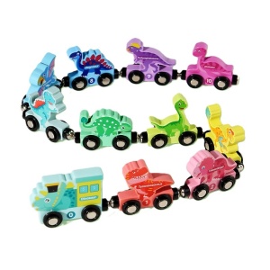 Trenulet educativ din Lemn, Magnetic, Model Dinozauri, 11 piese #JJ5540 - Img 2