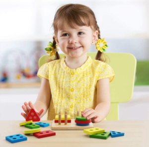 🌈Oferta zilei❗Sortator Montessori din Lemn cu 4 Coloane de pini si 16 Forme Geometrice #JJ5149 - Img 3