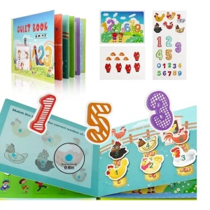 Carte interactiva Quiet Book Montessori, piese cu scai reutilizabile, Model Numere, 10 pagini, #JJ5658 - Img 5