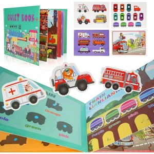 Carte interactiva Quiet Book Montessori, piese cu scai reutilizabile, Vehicule si Masini, 10 pagini, #JJ5663 - Img 3