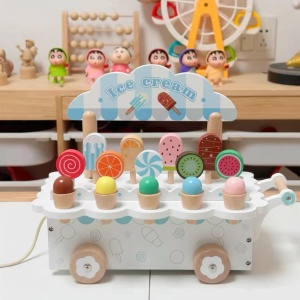 Carucior de Inghetata din Lemn cu Accesorii, snur de tras, Joc de Rol creativ, multicolor #JJ5139 - Img 8