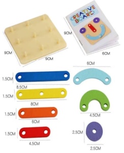 Geoboard Creativ din Lemn, tip Montessori, 25 piese, multicolor #JJ5148 - Img 3