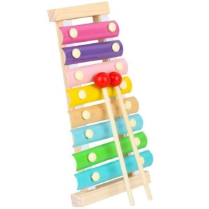 Instrument Muzical Xilofon din Lemn cu 8 note muzicale si 2 Bete de Percutie, Multicolor Pastel #JJ5531 - Img 6