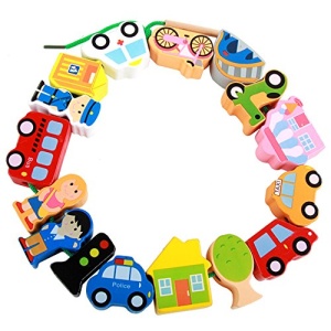 Joc de Snuruit cu 16 Margele din Lemn, tip Montessori, Model Oras #JJ5421 - Img 8