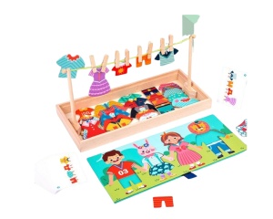 Joc educativ din lemn tip Montessori usucă și îmbracă hainele, cutie de depozitare#JJ5095 - Img 10