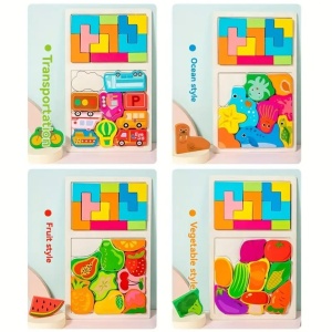 Joc Geometric 2 in 1 tip Tetris din Lemn, Model Masini, Potrivire Logica, 21 piese #JJ5166 - Img 5